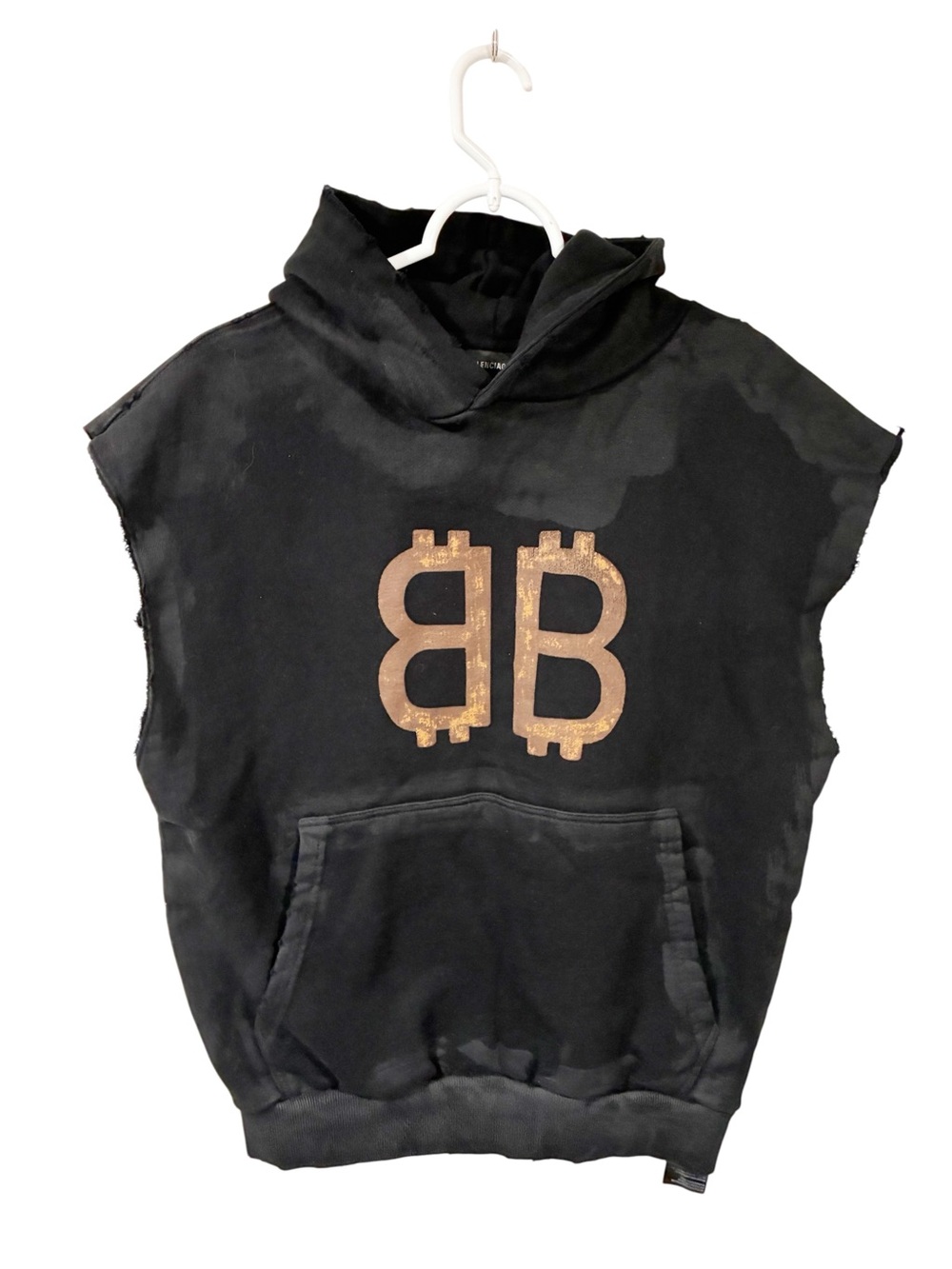 Balenciaga Black Mud Wash Oversized Hooded Sleeveless Sweatshirt Size Small